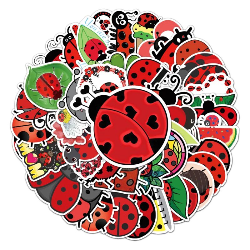 Lote de 50 pegatinas japonesas, Kawaii Ladybug Stickers-TENTOCHU