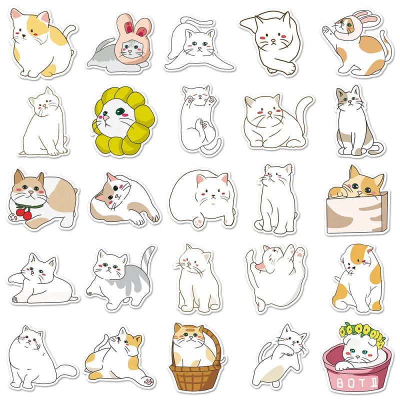 Set de 50 pegatinas japonesas, Kawaii Cat Stickers - NEKO