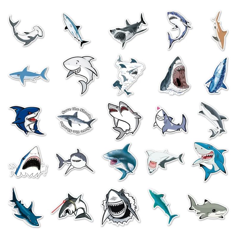 Conjunto de 50 pegatinas japonesas, Kawaii Shark Stickers-SAME