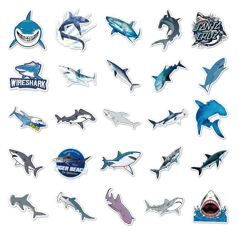 Conjunto de 50 pegatinas japonesas, Kawaii Shark Stickers-SAME