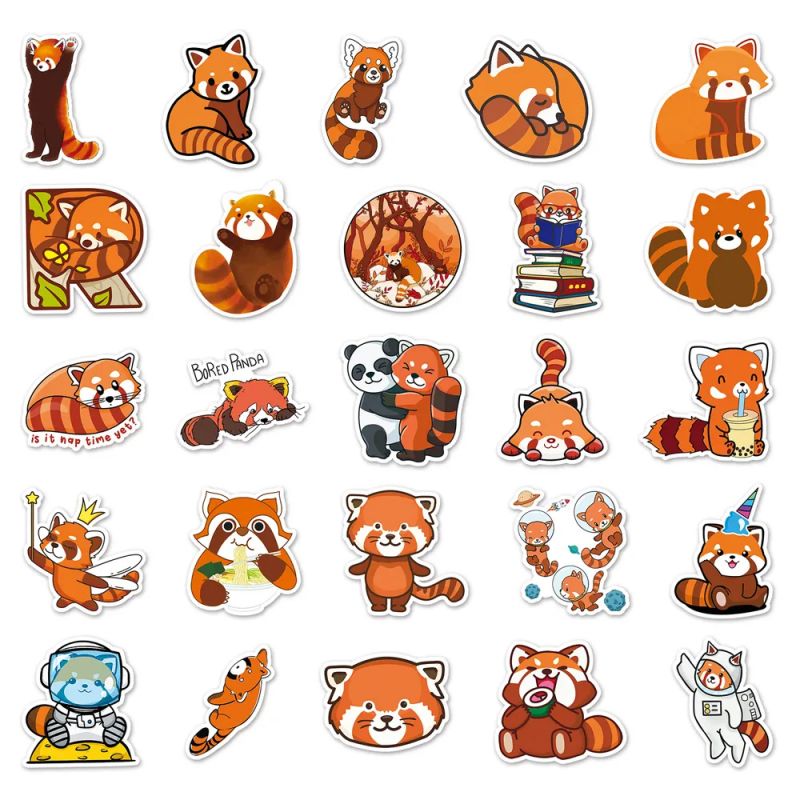 Lote de 50 pegatinas japonesas, Kawaii Red Panda Stickers-RESSAPANDA