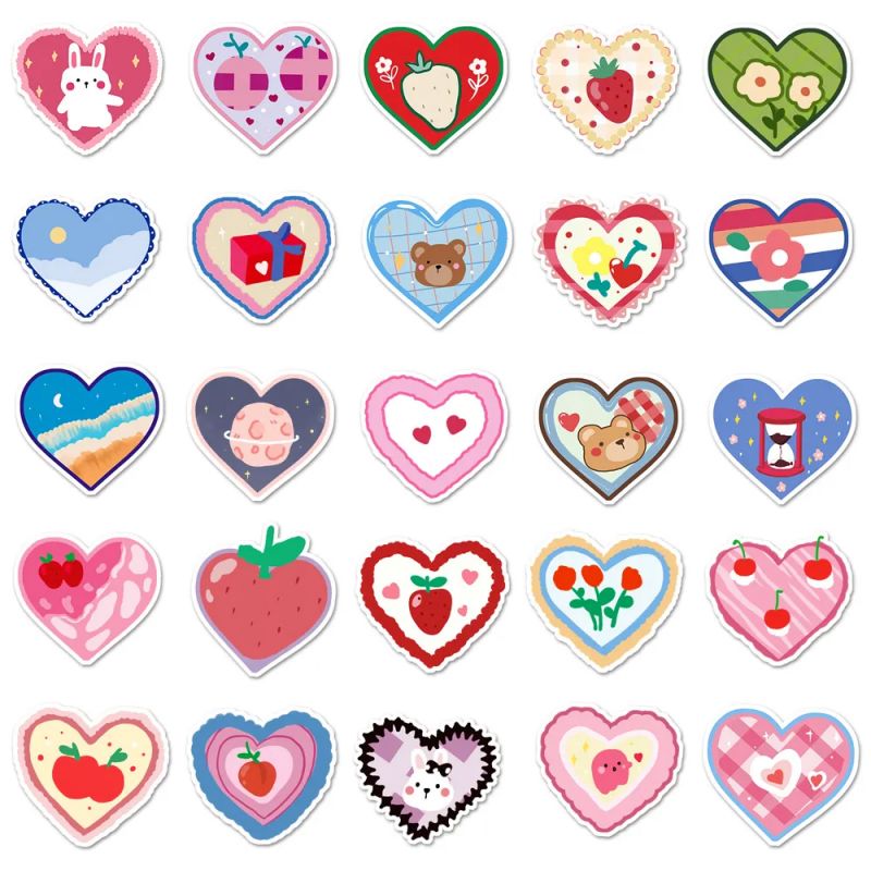 Lote de 50 pegatinas japonesas, Kawaii Heart Stickers-SHINZO