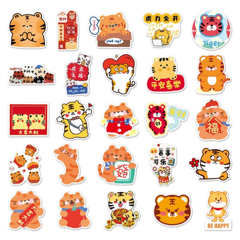 Lote de 50 pegatinas japonesas, Kawaii Tiger Stickers 1-TORA 1