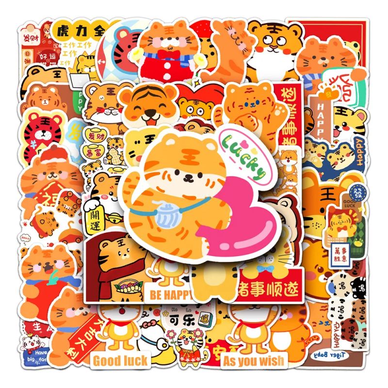 Lote de 50 pegatinas japonesas, Kawaii Tiger Stickers 1-TORA 1