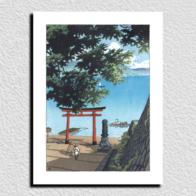 Riproduzione di stampe Kawase Hasui, Tempio Chuzenji sulla spiaggia di Utagahama, Chuzen-ji Utagahama