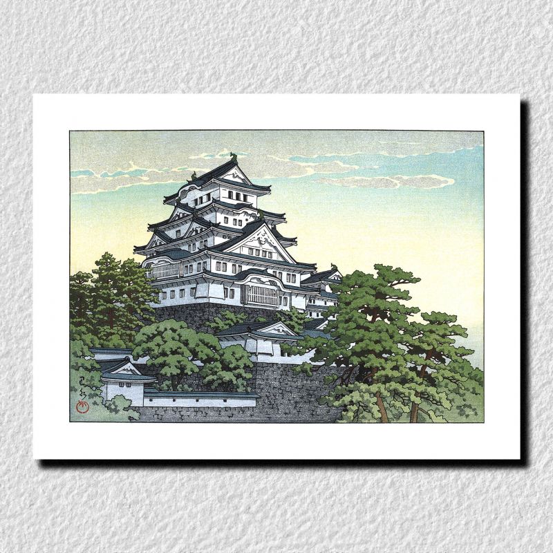 reproduccion impresa de Kawase Hasui, Castillo de Himeji, Himeji shatu