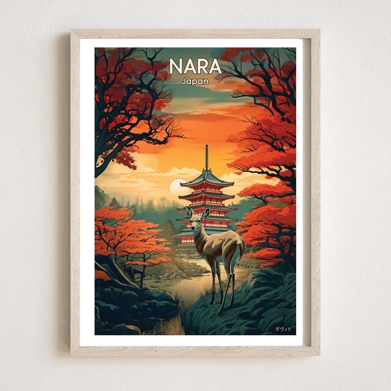 Póster japonés / ilustración "NARA" un ciervo en nara, by ダヴィッド