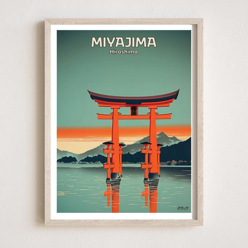 Póster japonés / ilustración "MIYAJIMA" El gran torii flotante (大鳥居) del Santuario Itsukushima, by ダヴィッド