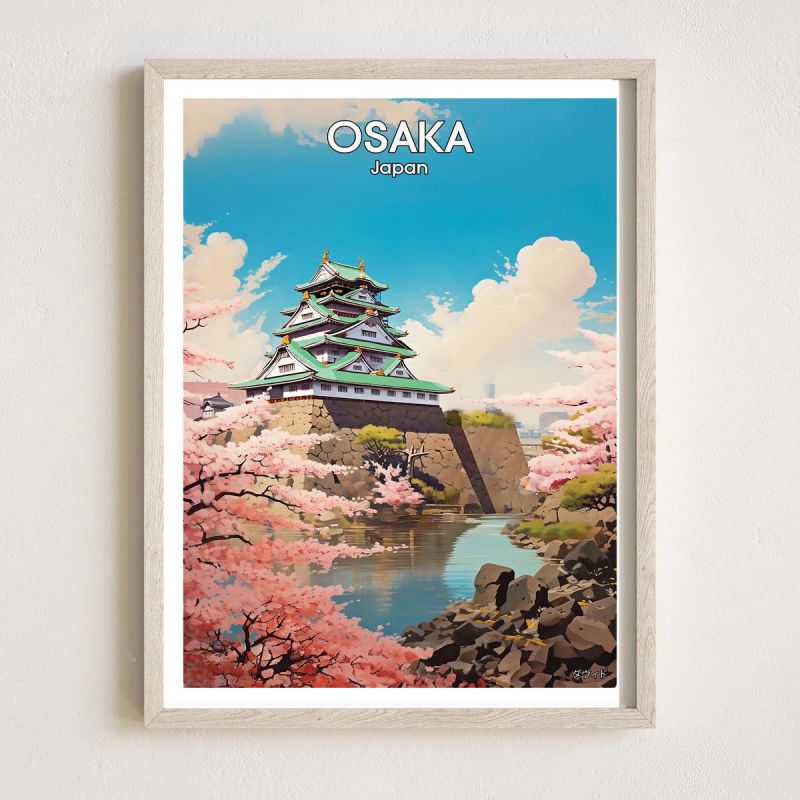 Japanese poster / illustration “OSAKA” Osaka Castle, by ダヴィッド