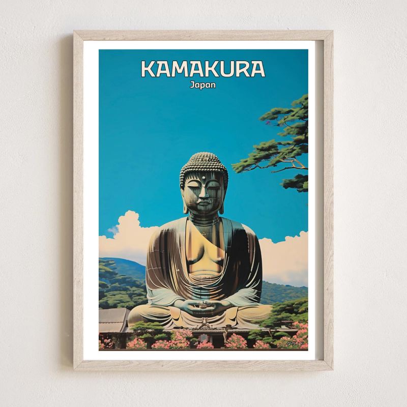 Póster japonés / ilustración "KAMAKURA" El Gran Buda (daibutsu) de Kamakura, by ダヴィッド