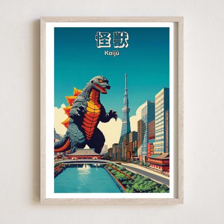 Japanisches Poster / Illustration „KAIJU“- Riesenmonster in Tokio, by ダヴィッド