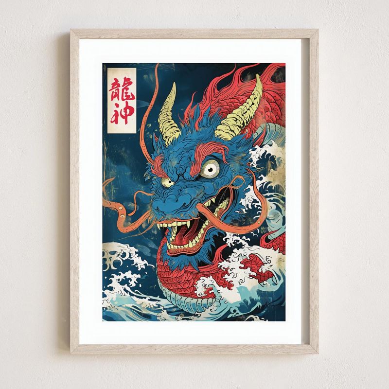 Japanische Illustration „Ryūjin“, der Drachenkönig der Meere und Wasser, von ダヴィッド