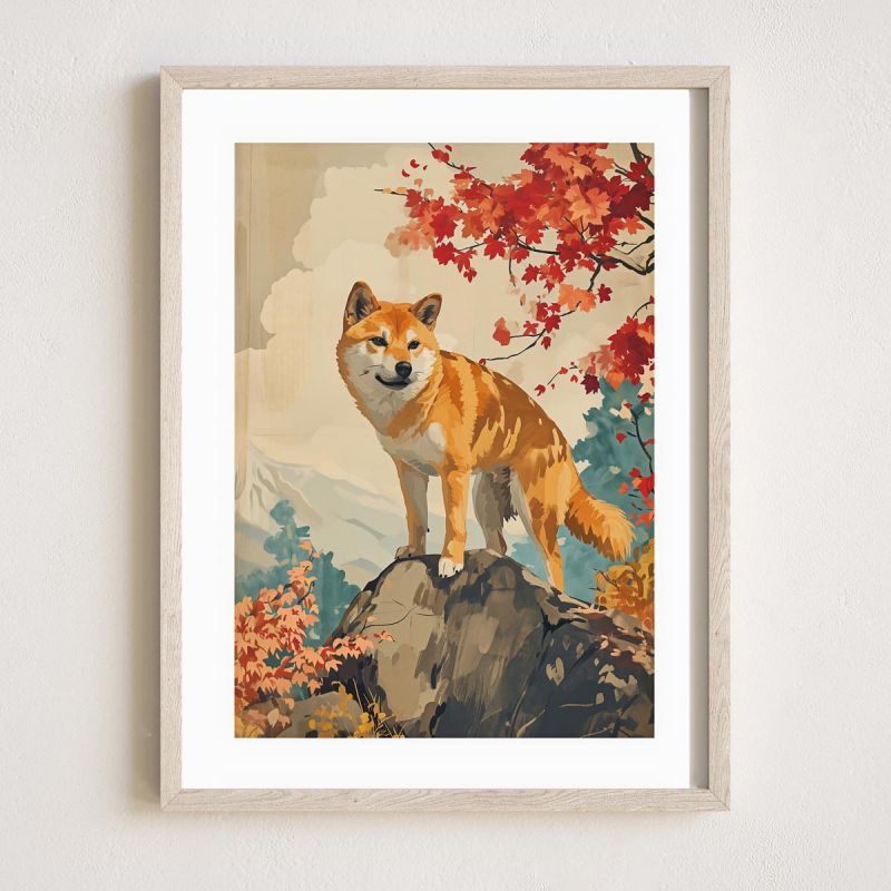 Japanese illustration "SHIBA 2", Japanese shiba inu, by ダヴィッド