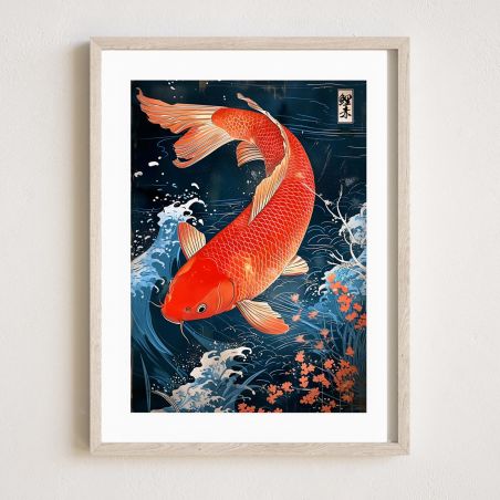 Japanese illustration "Koï" The carp jumping the river, by ダヴィッド