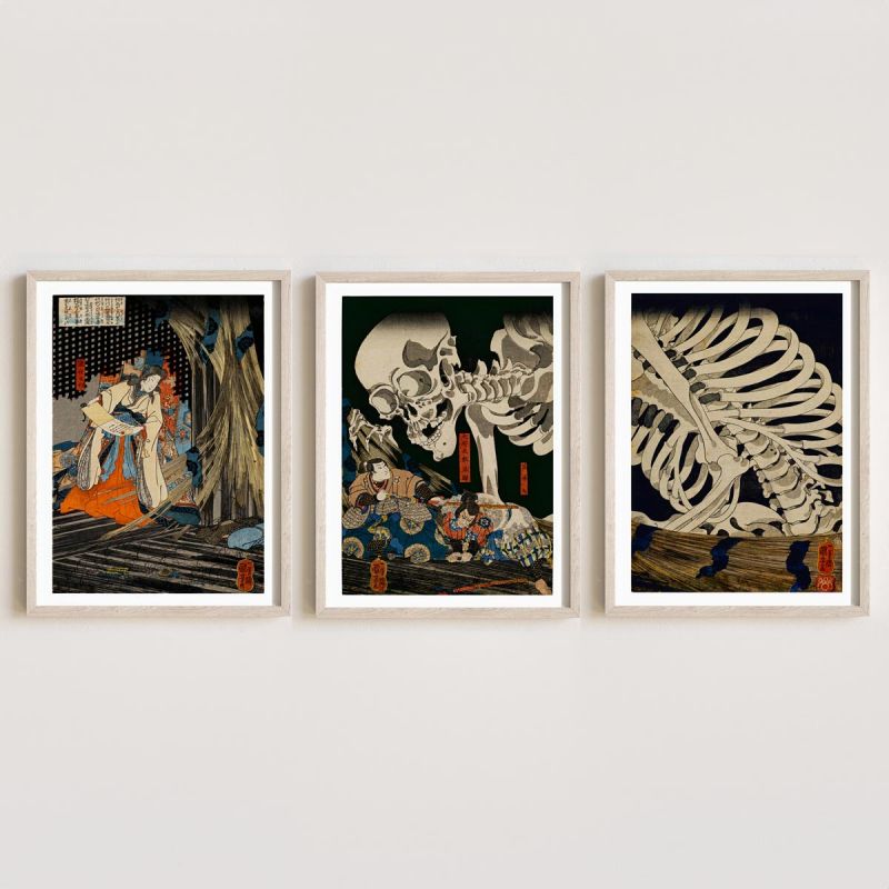 Triptychon japanischer Drucke, Utagawa Kuniyoshi,Soma no furudairi ni Masakado himegimi Takiyasha yojutsu o motte mikata o