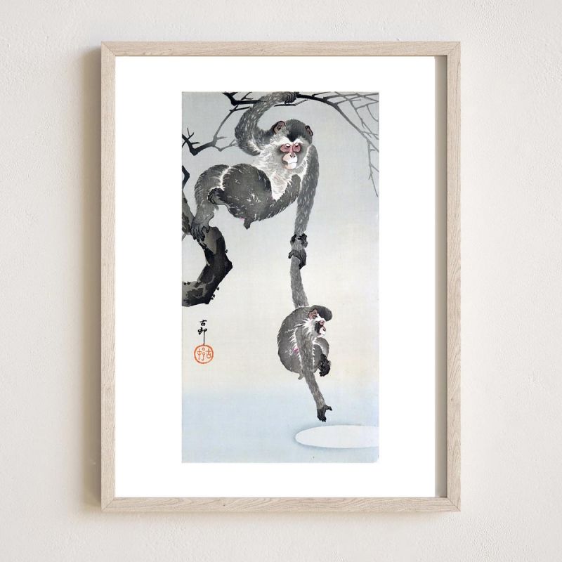 Japanese print, Two monkeys, OHARA KOSON