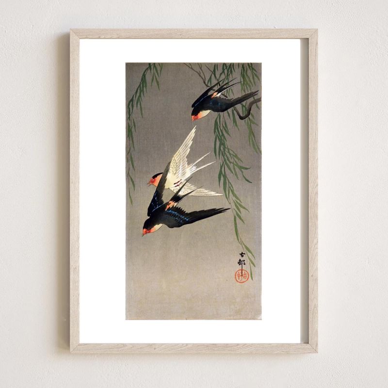 Japanese print, Swallows in flight, OHARA KOSON