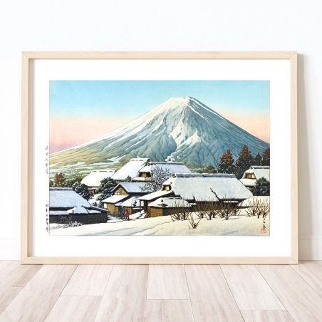 Reproduction d'estampe de Kawase Hasui, Dégagement après une chute de neige, Yoshida, Yoshida no yukibare