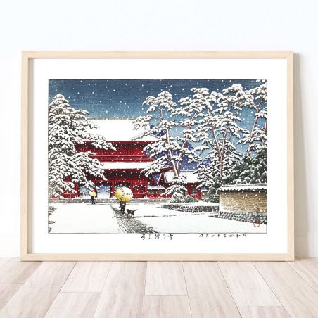 Druck Reproduktion von Kawase Hasui, Zojoji-Tempel im Schnee, Yuki no Zojoji