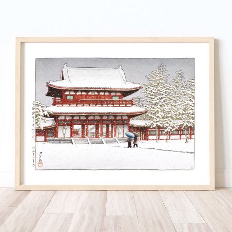 Reproduction d'estampe de Kawase Hasui, Neige au sanctuaire Heian, Kyoto, Heian jingu no yuki Kyoto