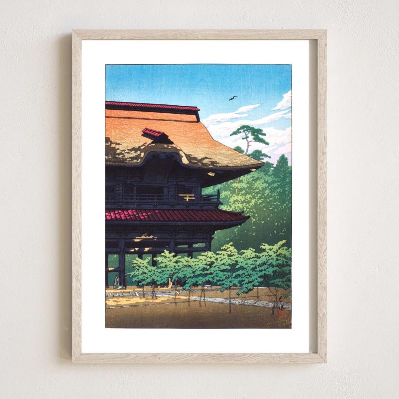 Reproduction d'estampe de Kawase Hasui, Temple Kenchoji, Kamara