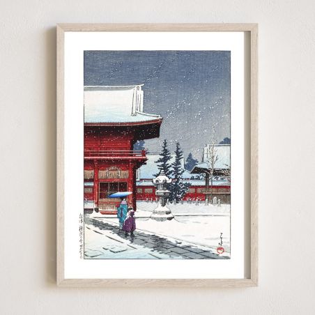 Kawase Hasui Print Reproduction, Snow at Nezu-Gongen Shrine, Nezu-gongen no yuki