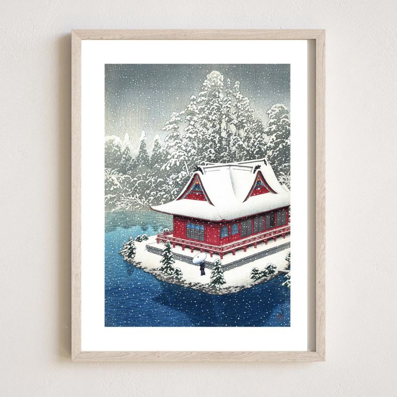 Reproduction d'estampe de Kawase Hasui,Inokashira dans la neige, Inokashira no yuki