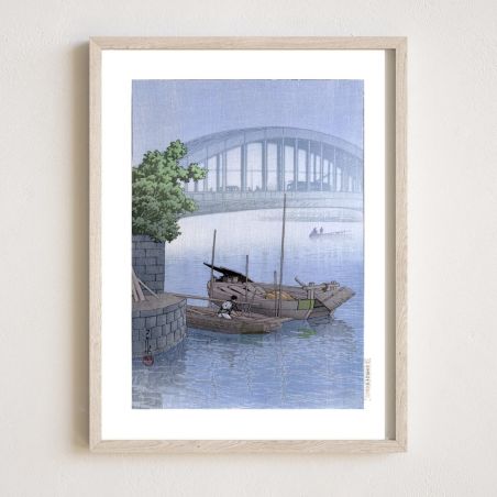 reproduccion impresa de Kawase Hasui, Puente Eitaibashi