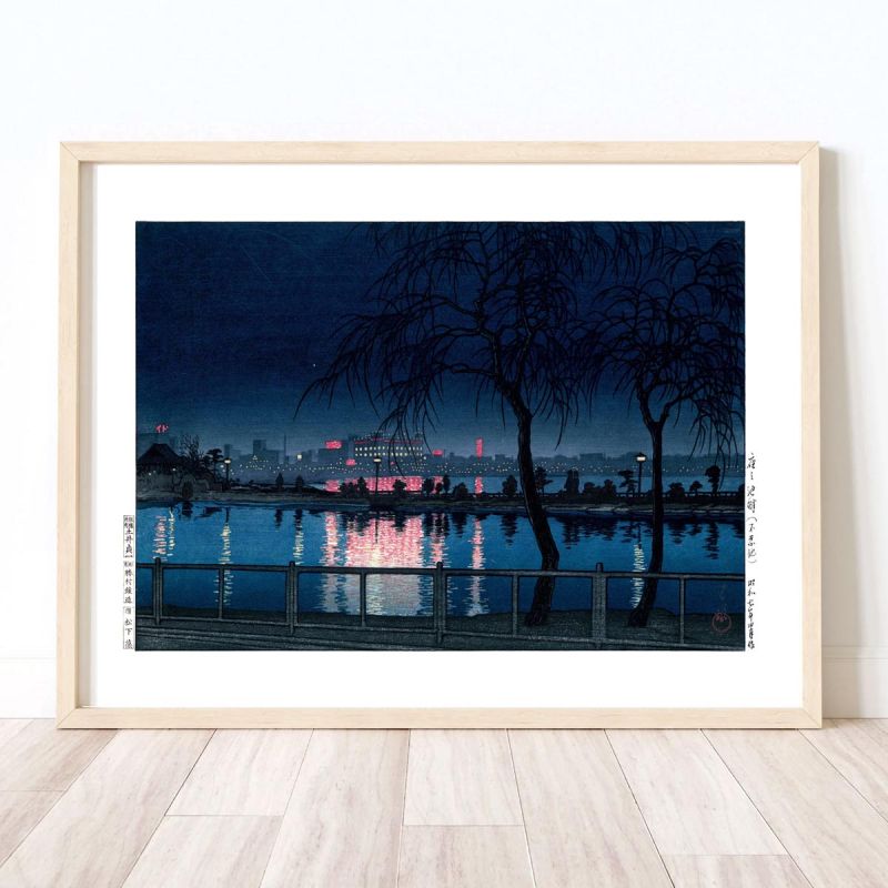 print reproduction of Kawase Hasui, Night at Shinobazu Pond, Yoru no chihan, Shinobazu no ike