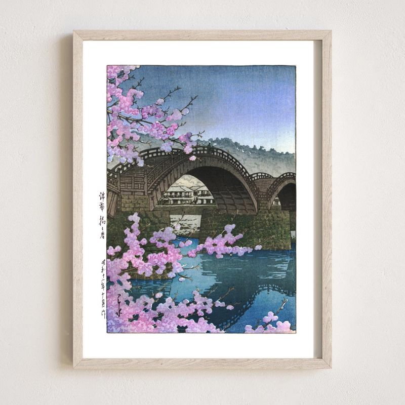 reproduccion impresa de Kawase Hasui, Muelle del puente Kintai, Kintaikyo no haru