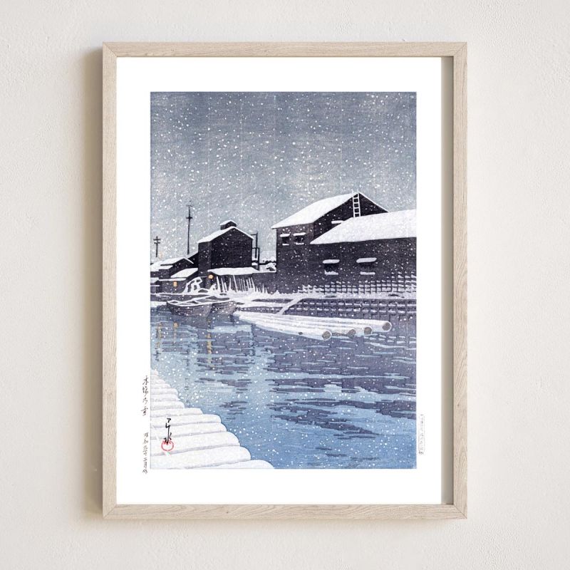 riproduzione a stampa di Kawase Hasui, Neve a Kiba, Kiba no yuki