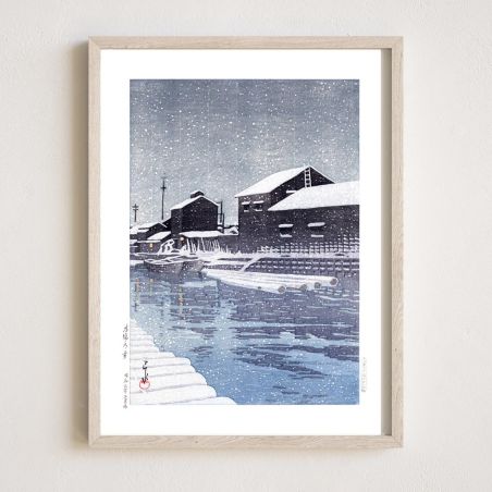 Reproduction d'estampe de Kawase Hasui, La neige à Kiba, Kiba no yuki