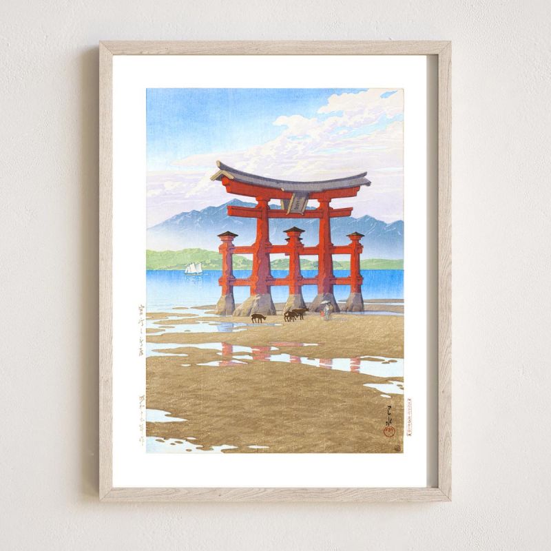 Reproduction d'estampe de Kawase Hasui,Torii de Miyajima, Miyajima torii