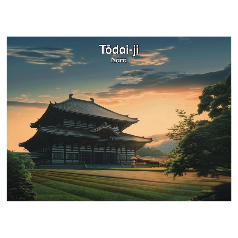 Ilustración japonesa del templo budista Tōdai-ji en Nara, por ダヴィッド