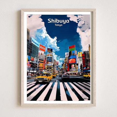 Ilustración japonesa del distrito de Shibuya en Tokio, por ダヴィッド