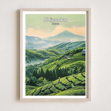 Illustrazione giapponese dei campi di tè a Shizuoka, di ダヴィッド