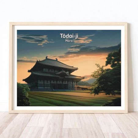 Japanese illustration of the Tōdai-ji Buddhist temple in Nara, by ダヴィッド