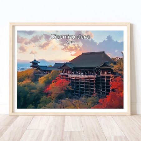 Illustrazione giapponese del tempio Kiyomizu o Kiyomizu-dera a Kyoto, di ダヴィッド