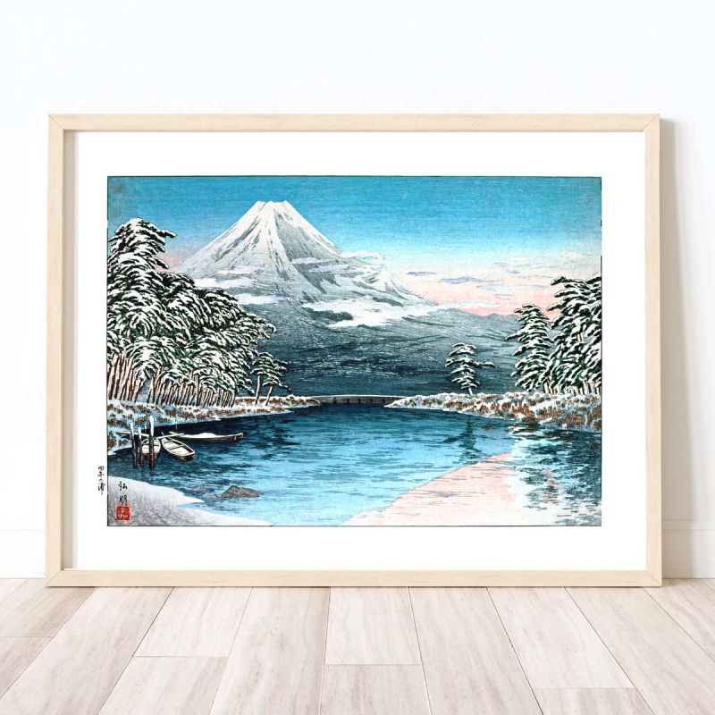 Japanese woodblock print reproduction, Mount Fuji from Tagonoura by Hiroaki Takahashi